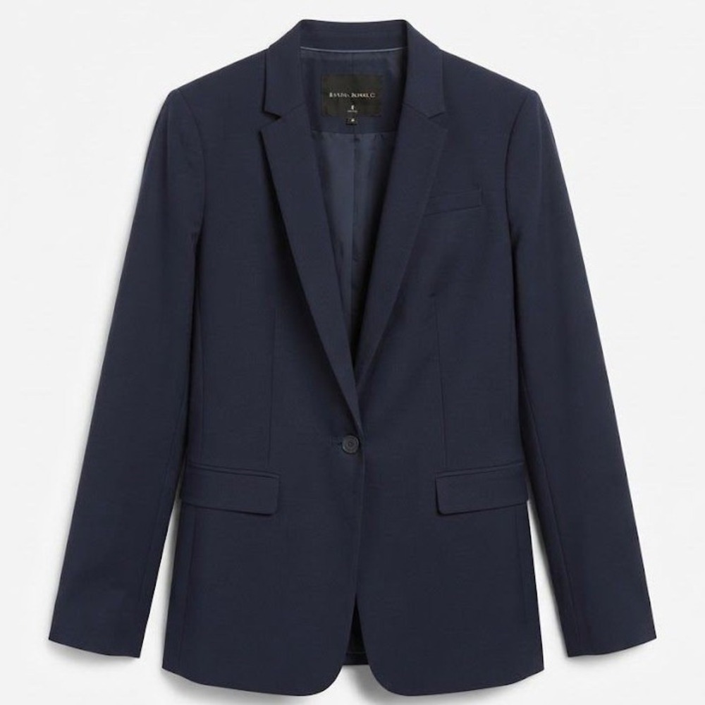 Banana Republic Navy Blue Wool Blend Single Button Blazer Jacket Tall 8